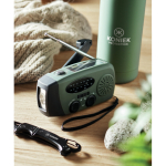 Draagbare zonne-energie radio met zaklamp en nood-powerbank kleur donkergroen