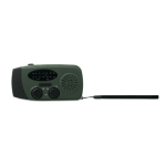 Draagbare zonne-energie radio met zaklamp en nood-powerbank kleur donkergroen