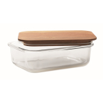 Glazen lunchbox met houten deksel en elastische sluitband kleur doorzichtig tweede weergave