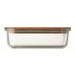 Glazen lunchbox met houten deksel en elastische sluitband kleur doorzichtig zesde weergave