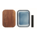 Glazen lunchbox met houten deksel en elastische sluitband kleur doorzichtig blauw vijfde weergave