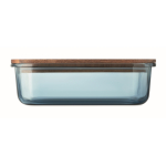 Glazen lunchbox met houten deksel en elastische sluitband kleur doorzichtig blauw zesde weergave