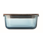 Glazen lunchbox met houten deksel en elastische sluitband kleur doorzichtig blauw zevende weergave
