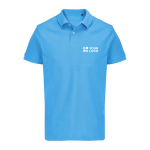 Herenspolo van gekamd katoen met korte mouwen en 2 knoopjes kleur cyaan blauw weergave met bedrukking