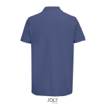 Herenspolo van gekamd katoen met korte mouwen en 2 knoopjes kleur jeans blauw achter aanzicht