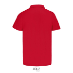 Sportpolo van gerecycled polyester met korte mouwen en 3 knoopjes kleur rood achter aanzicht
