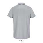 Sportpolo van gerecycled polyester met korte mouwen en 3 knoopjes kleur grijs achter aanzicht