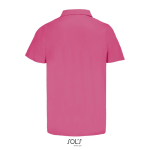 Sportpolo van gerecycled polyester met korte mouwen en 3 knoopjes kleur roze achter aanzicht