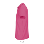 Sportpolo van gerecycled polyester met korte mouwen en 3 knoopjes kleur roze zij aanzicht