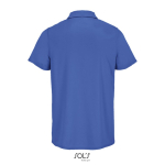 Sportpolo van gerecycled polyester met korte mouwen en 3 knoopjes kleur koningsblauw achter aanzicht