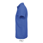 Sportpolo van gerecycled polyester met korte mouwen en 3 knoopjes kleur koningsblauw zij aanzicht