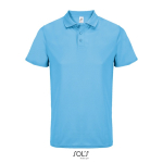 Sportpolo van gerecycled polyester met korte mouwen en 3 knoopjes kleur cyaan blauw