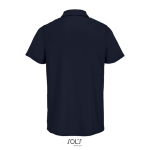Sportpolo van gerecycled polyester met korte mouwen en 3 knoopjes kleur marineblauw achter aanzicht