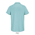 Sportpolo van gerecycled polyester met korte mouwen en 3 knoopjes kleur lichtblauw achter aanzicht