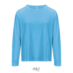 T-shirt met lange mouwen van halfgekamd katoen met ronde hals kleur cyaan blauw