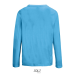 T-shirt met lange mouwen van halfgekamd katoen met ronde hals kleur cyaan blauw achter aanzicht
