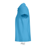 Damespolo van 100% gekamd katoen met geribbelde kraag en 3 knoopjes kleur cyaan blauw zij aanzicht