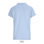 Damespolo van 100% gekamd katoen met geribbelde kraag en 3 knoopjes kleur pastel blauw achter aanzicht