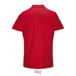 Unisex polo van 100% gekamd katoen met geribbelde kraag en 2 knoopjes kleur rood achter aanzicht
