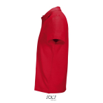 Unisex polo van 100% gekamd katoen met geribbelde kraag en 2 knoopjes kleur rood zij aanzicht
