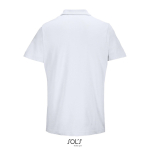 Unisex polo van 100% gekamd katoen met geribbelde kraag en 2 knoopjes kleur wit achter aanzicht