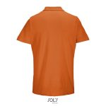 Unisex polo van 100% gekamd katoen met geribbelde kraag en 2 knoopjes kleur oranje achter aanzicht