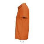 Unisex polo van 100% gekamd katoen met geribbelde kraag en 2 knoopjes kleur oranje zij aanzicht