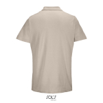 Unisex polo van 100% gekamd katoen met geribbelde kraag en 2 knoopjes kleur beige achter aanzicht