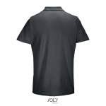 Unisex polo van 100% gekamd katoen met geribbelde kraag en 2 knoopjes kleur donkergrijs achter aanzicht