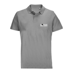 Unisex polo van 100% gekamd katoen met geribbelde kraag en 2 knoopjes kleur lichtgrijs weergave met bedrukking