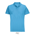 Unisex polo van 100% gekamd katoen met geribbelde kraag en 2 knoopjes kleur cyaan blauw