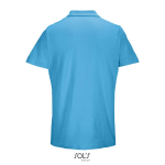 Unisex polo van 100% gekamd katoen met geribbelde kraag en 2 knoopjes kleur cyaan blauw achter aanzicht