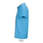 Unisex polo van 100% gekamd katoen met geribbelde kraag en 2 knoopjes kleur cyaan blauw zij aanzicht