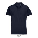 Unisex polo van 100% gekamd katoen met geribbelde kraag en 2 knoopjes kleur marineblauw