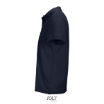 Unisex polo van 100% gekamd katoen met geribbelde kraag en 2 knoopjes kleur marineblauw zij aanzicht
