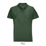 Unisex polo van 100% gekamd katoen met geribbelde kraag en 2 knoopjes kleur donkergroen sfeervolle weergave
