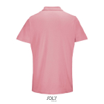 Unisex polo van 100% gekamd katoen met geribbelde kraag en 2 knoopjes kleur lichtroze achter aanzicht