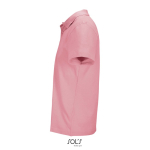 Unisex polo van 100% gekamd katoen met geribbelde kraag en 2 knoopjes kleur lichtroze zij aanzicht