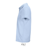 Unisex polo van 100% gekamd katoen met geribbelde kraag en 2 knoopjes kleur pastel blauw zij aanzicht