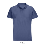 Unisex polo van 100% gekamd katoen met geribbelde kraag en 2 knoopjes kleur jeans blauw