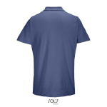 Unisex polo van 100% gekamd katoen met geribbelde kraag en 2 knoopjes kleur jeans blauw achter aanzicht