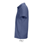 Unisex polo van 100% gekamd katoen met geribbelde kraag en 2 knoopjes kleur jeans blauw zij aanzicht