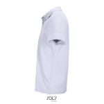 Unisex polo van 100% gekamd katoen met geribbelde kraag en 2 knoopjes kleur lila zij aanzicht