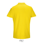 Unisex polo van 100% gekamd katoen met geribbelde kraag en 2 knoopjes kleur goud achter aanzicht