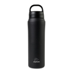 Waterfles van gerecycled roestvrij staal met dubbele dop 470 ml kleur zwart weergave met logo
