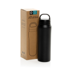 Waterfles van gerecycled roestvrij staal met dubbele dop 470 ml kleur zwart weergave met doos