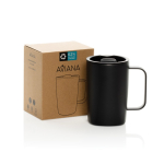 Thermosbeker van gerecycled roestvrij staal voor koffie of thee 450 ml kleur zwart weergave met doos