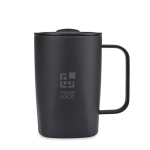 Thermosbeker van gerecycled roestvrij staal voor koffie of thee 450 ml kleur zwart met afdrukgebied