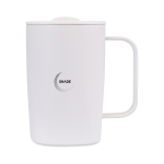 Thermosbeker van gerecycled roestvrij staal voor koffie of thee 450 ml kleur wit weergave met logo