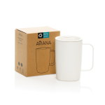 Thermosbeker van gerecycled roestvrij staal voor koffie of thee 450 ml kleur wit weergave met doos